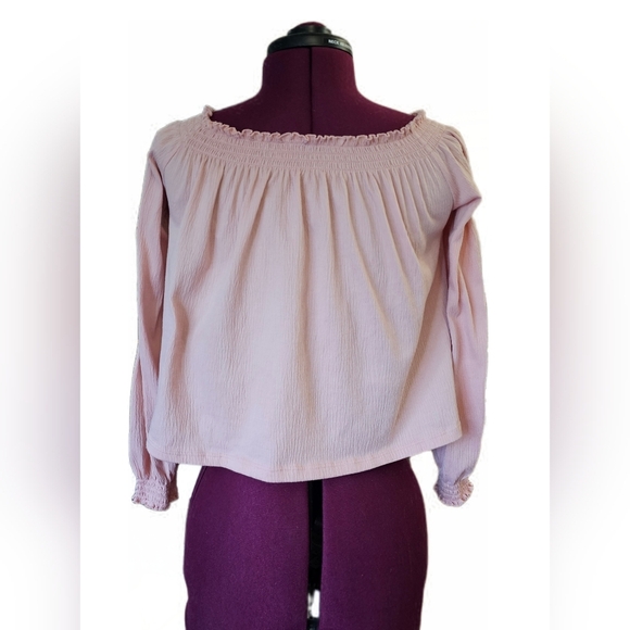 H&M Off-Shoulder Dusty Pink Cropped Blouse - Picture 8 of 14